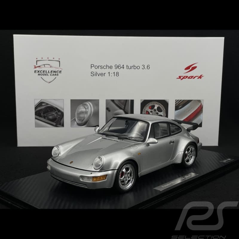 Porsche 911 Type 964 Turbo 3.6 1993 — Gris Argent, miniature Spark à l'échelle 1:18