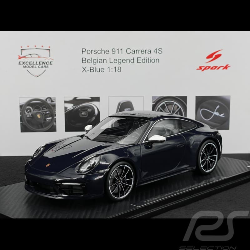 RARE — Porsche 911 Belgian Edition 2020 Rétroviseurs Blancs (famille Ickx) — X Blue, miniature Spark à l'échelle 1:18