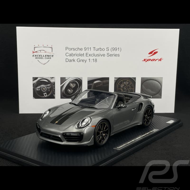Porsche 911 Turbo S Type 991 Exclusive Series Cabriolet 2017 — Gris Agate Métallique, miniature Spark à l'échelle 1:18
