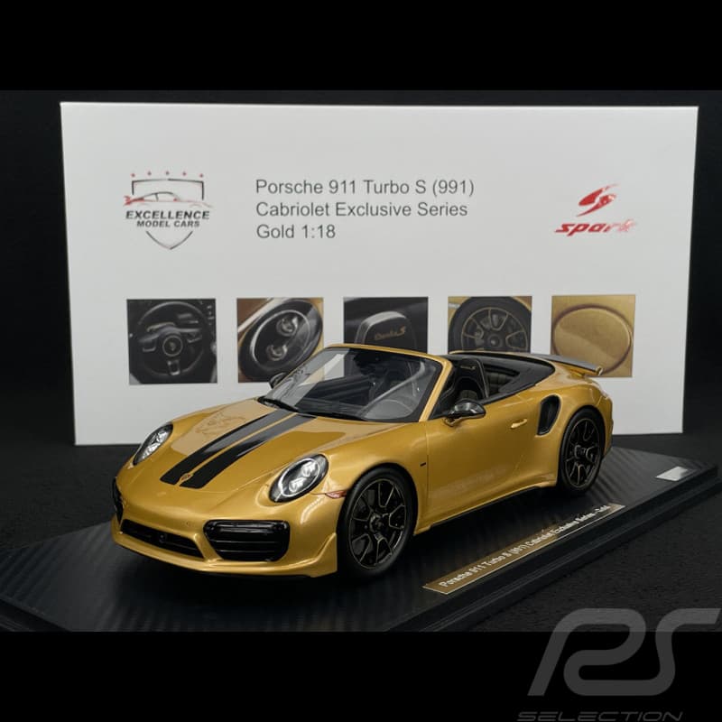Porsche 911 Turbo S Type 991 Exclusive Series Cabriolet 2017 — Or Jaune Métallique, miniature Spark à l'échelle 1:18